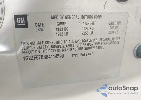 2008 Pontiac G6 Value Leader из США, поврежденный, VIN 1G2ZF57B884114590